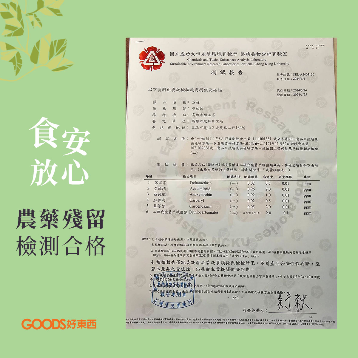 農藥檢測合格 食用安心