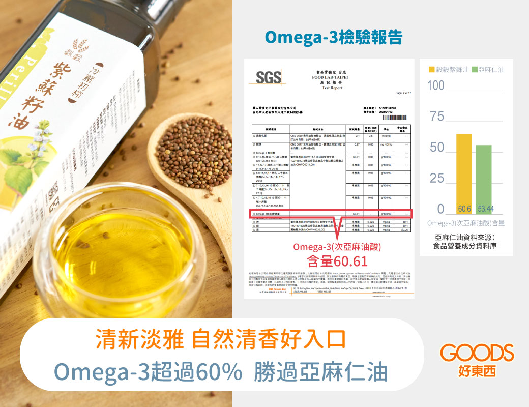 清新淡雅自然清香好入口 Omega-3含量超過亞麻仁油