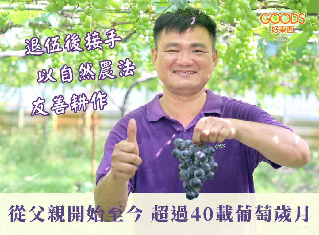 從父親開始至今以超過40載歲月 接手後以自然農法友善耕作種植葡萄
